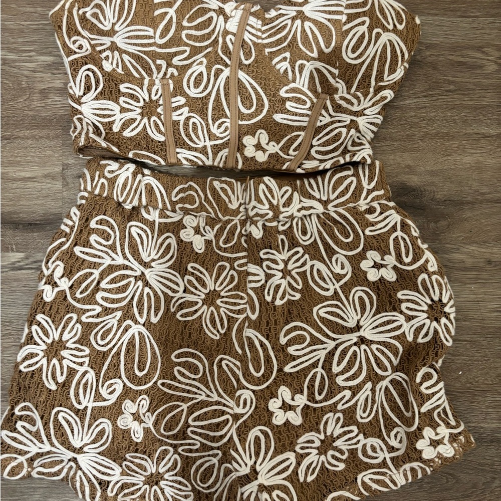 Floral Brown and White Two Piece